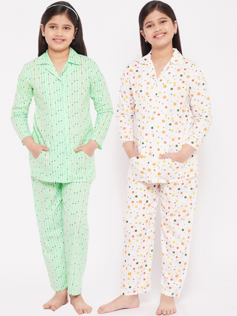 

KYDZI Girls Green & White Set Of 2 Printed Cotton Night suit