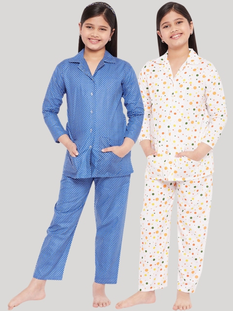 

KYDZI Girls Multicoloured Set of 2 Printed Cotton Night suit, Multi