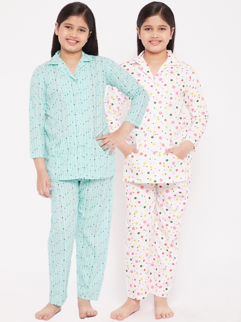 

KYDZI Girls Pack of 2 Printed Pure Cotton Night Suit, White
