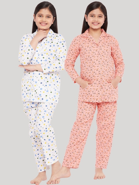 

KYDZI Girls Multicoloured Set of 2 Printed Cotton Night suit, Multi