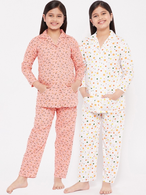 

KYDZI Girls Pack of 2 Printed Pure Cotton Night Suit, White