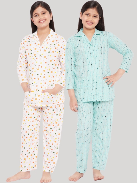 

KYDZI Girls Multicoloured Set of 2 Printed Cotton Night suit, Multi