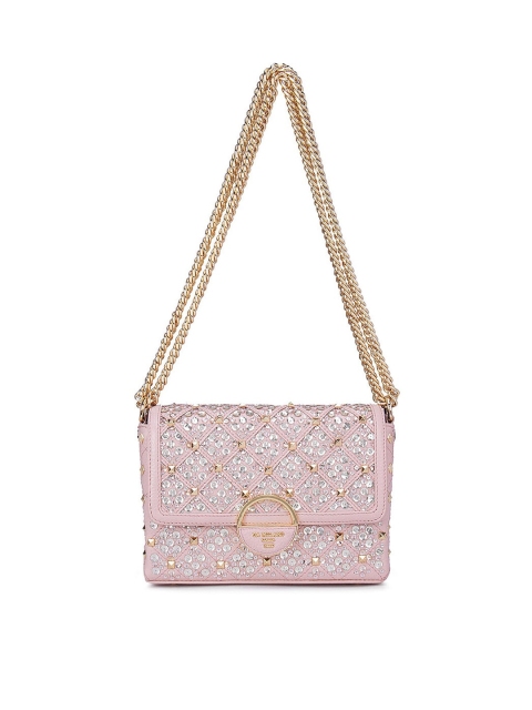 

Da Milano Pink Textured Leather Structured Sling Bag with Bow Detail