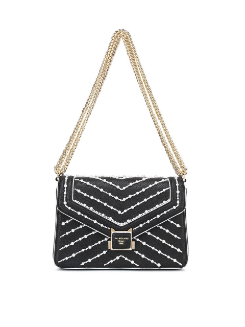 

Da Milano Black Embellished Leather Structured Shoulder Bag