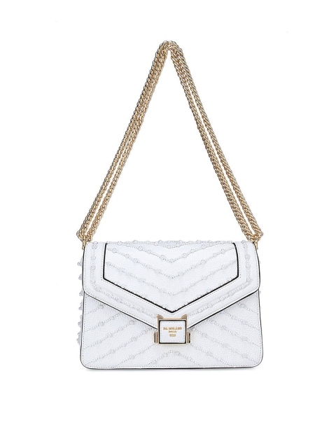 

Da Milano White Textured Leather Structured Sling Bag with Quilted