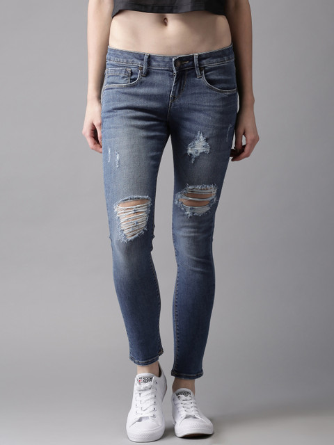 

Moda Rapido Women Ankle Length Skinny Fit Blue Distressed Stretchable Jeans