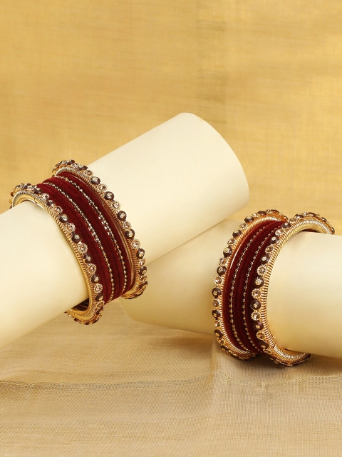 

AccessHer Set Of 20 Gold-Plated & Red Stone-Studded Bangles