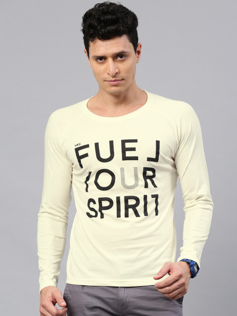 

HRX Active by Hrithik Roshan Men Cream-Coloured Printed Round Neck T-shirt