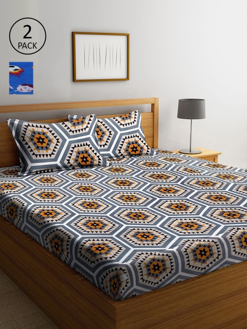 

KLOTTHE Blue & Grey Printed 210 TC 2 King Bedsheets with 4 Pillow Covers