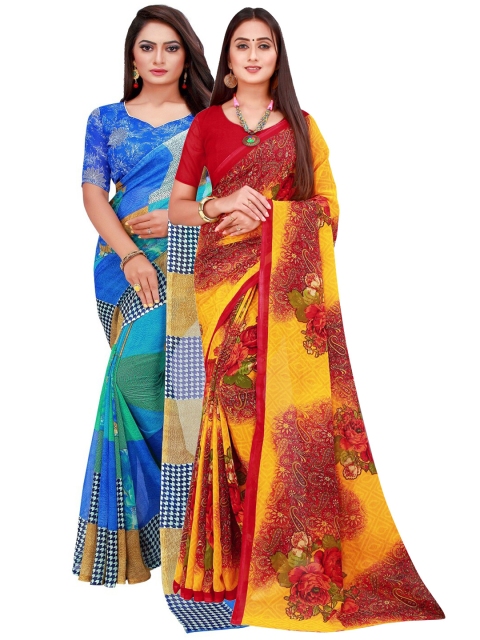 

Florence Blue & Yellow Floral Pack of 2 Pure Georgette Saree