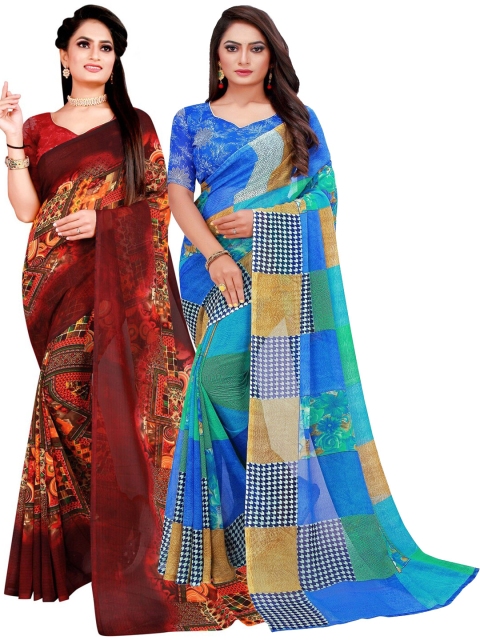 

Florence Blue & Maroon Pack Of 2 Pure Georgette Sarees