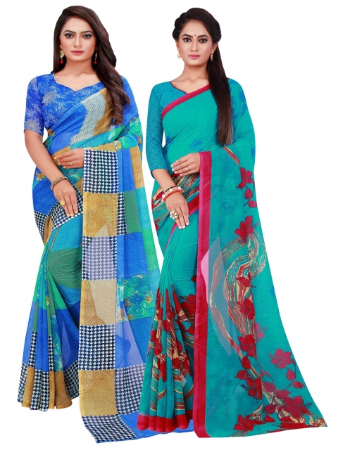 

Florence Blue & Green Printed Pure Georgette Saree