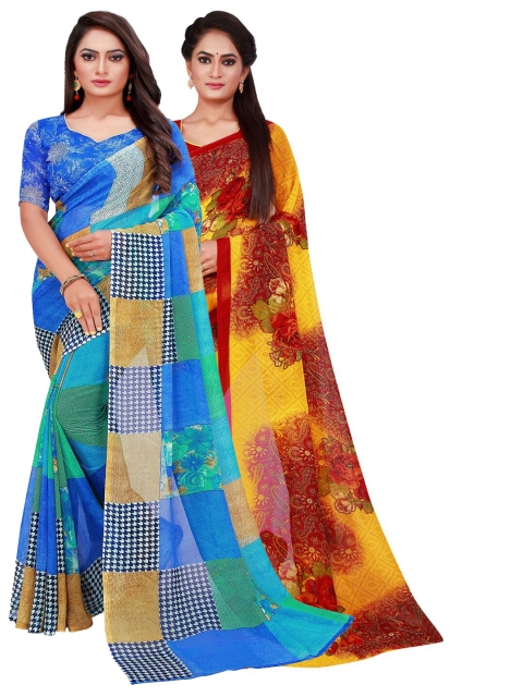 

Florence Brown & Blue Printed Pure Georgette Saree