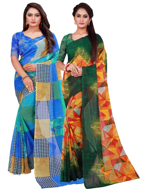 

Florence Blue & Green Printed Pure Georgette Saree