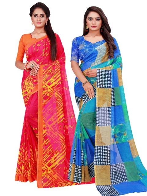 

Florence Blue & Pink Printed Pure Georgette Saree