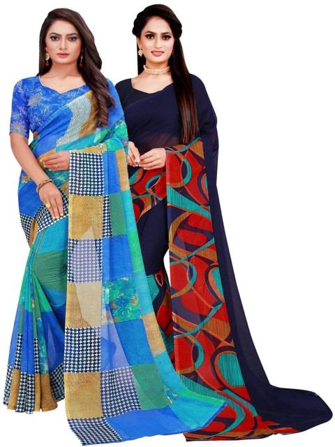 

Florence Navy Blue & Green Printed Pure Georgette Saree