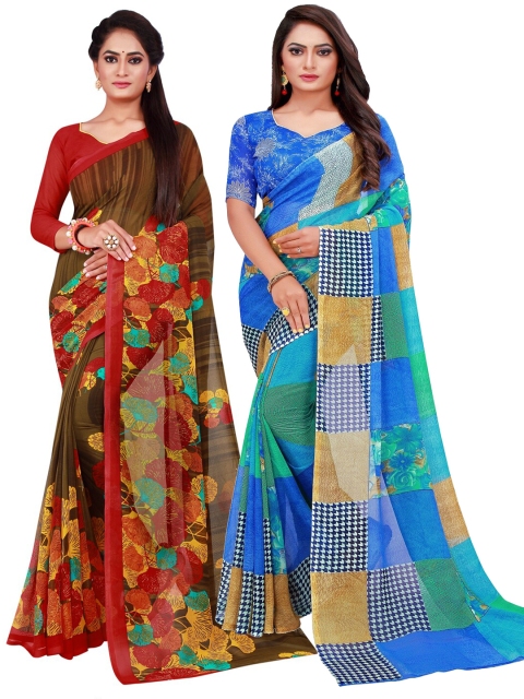 

Florence Blue & Brown Printed Pure Georgette Saree