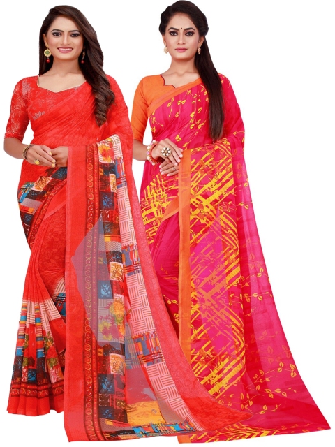 

KALINI Red & Magenta Printed Pure Georgette Saree