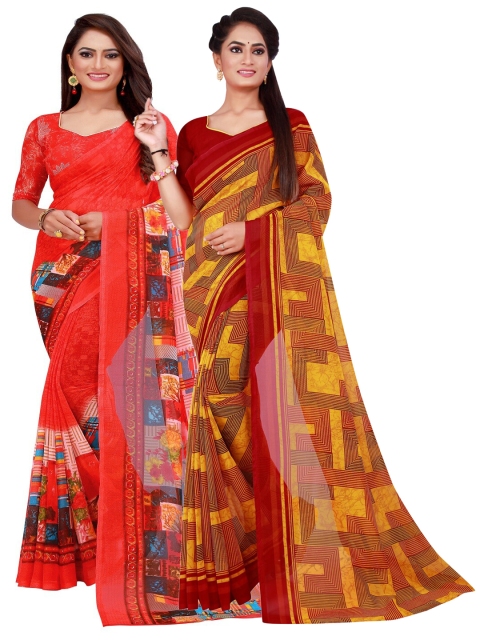 

KALINI Maroon & Red Printed Pure Georgette Saree