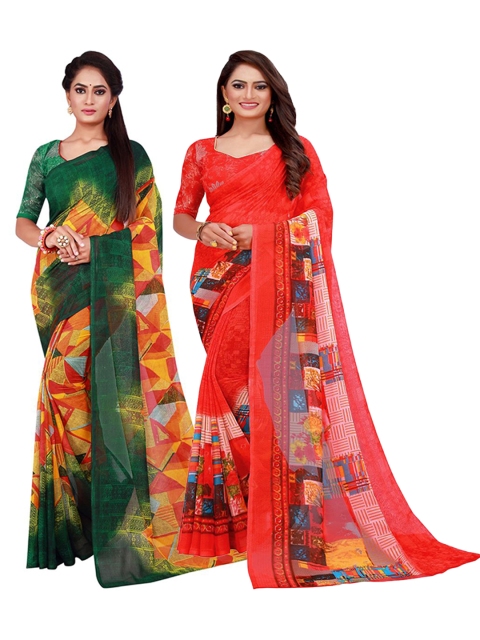 

KALINI Red & Green Printed Pure Georgette Saree