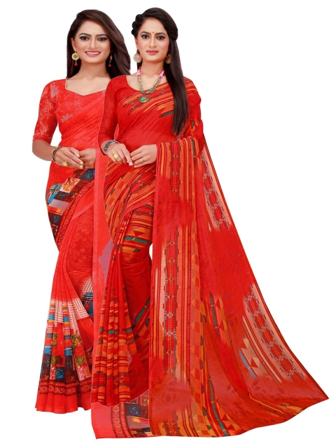 

KALINI Red Printed Pure Georgette Saree