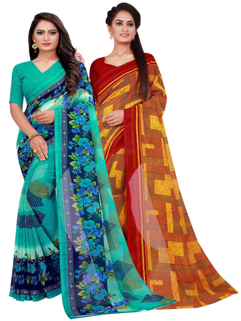 

KALINI Maroon & Teal Printed Pure Georgette Saree