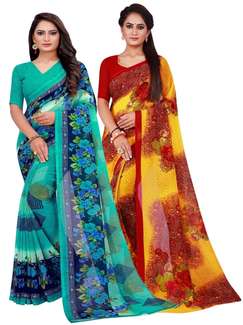 

KALINI Maroon & Turquoise Blue Printed Pure Georgette Saree