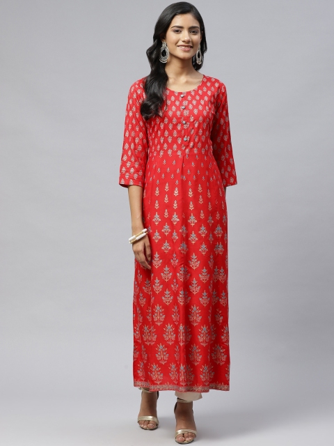 

Charu Women Red & Golden Ethnic Motifs Printed Anarkali Kurta