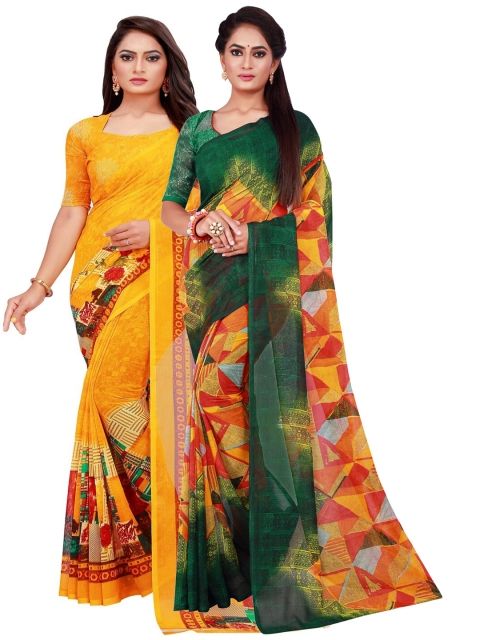 

KALINI Yellow & Green Printed Pure Georgette Saree