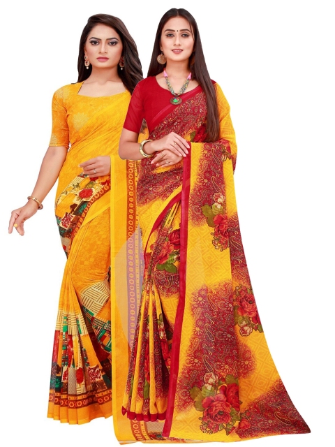 

KALINI Pack of 2 Pure Georgette Sarees, Yellow