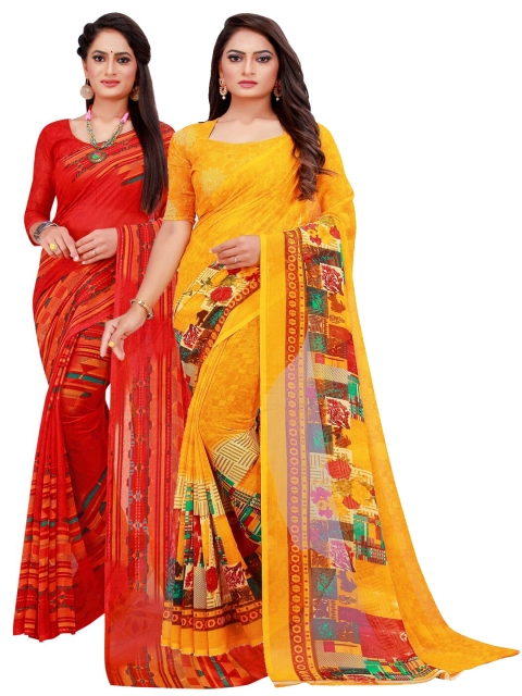 

KALINI Set of 2 Pure Georgette Saree, Yellow