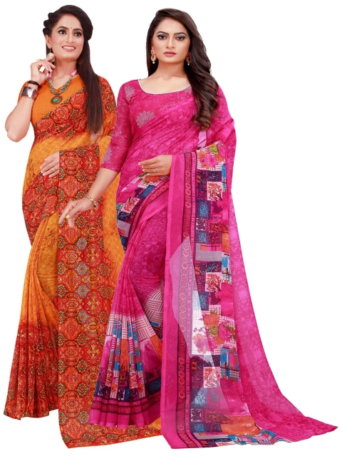 

KALINI Pack of 2 Orange & Magenta Printed Pure Georgette Saree