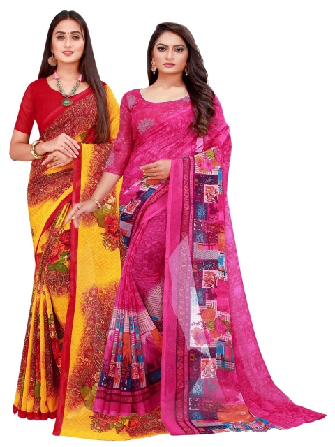 

KALINI Pack of 2 Magenta & Maroon Printed Pure Georgette Saree