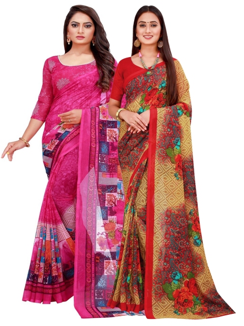 

KALINI Pack Of 2 Pink & Beige Floral Georgette Saree