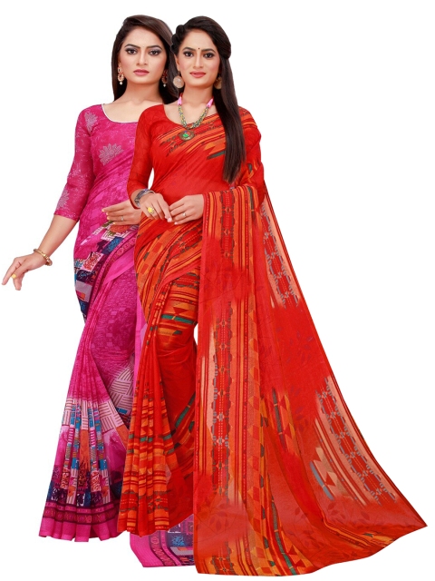 

KALINI Pack Of 2 Magenta & Red Georgette Saree