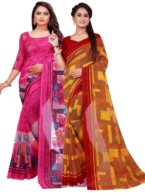 

KALINI Pack of 2 Pure Georgette Sarees, Maroon