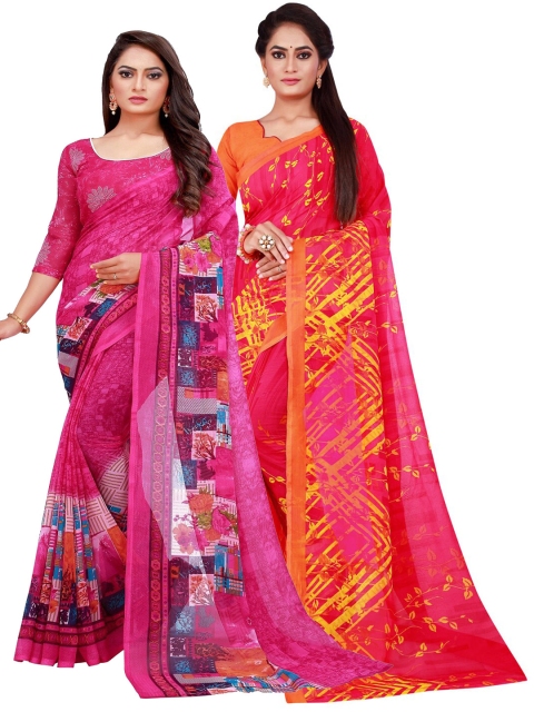 

KALINI Pack Of 2 Magenta & Yellow Georgette Saree