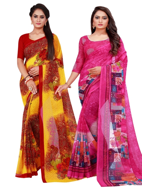 

KALINI Pack of 2 Maroon & Magenta Printed Pure Georgette Saree