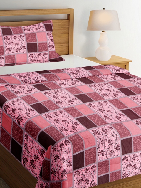 

Tormeti Pink & Purple Floral 144 TC Cotton Single Bedsheet with 1 Pillow Covers
