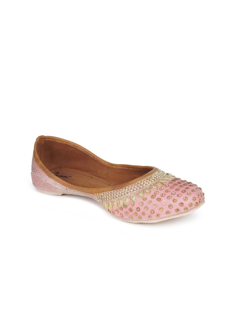 

The Desi Dulhan Women Pink Leather Ethnic Embellished Handcrafted Mojaris