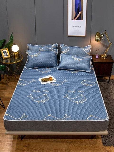 

JC Collection Blue & Yellow Printed Double Super King Bed Cover