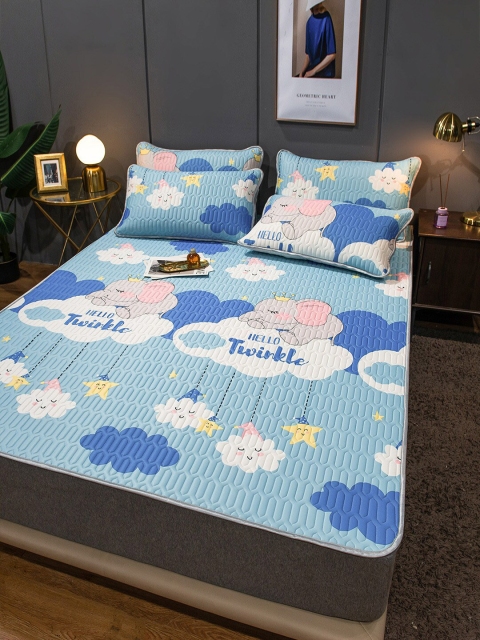 

JC Collection Blue & White Printed Double King Bed Cover