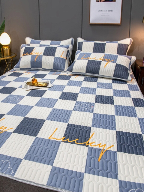 

JC Collection Blue Checked Double Queen Bed Cover