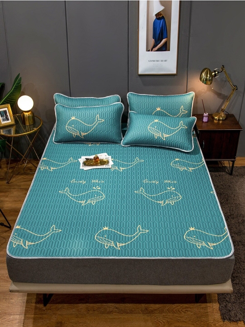 

JC Collection Sea Green & Yellow Printed SuperKing Bed Cover