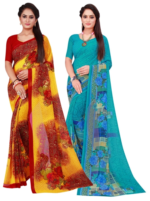

KALINI Pack of 2 Pure Georgette Sarees, Maroon