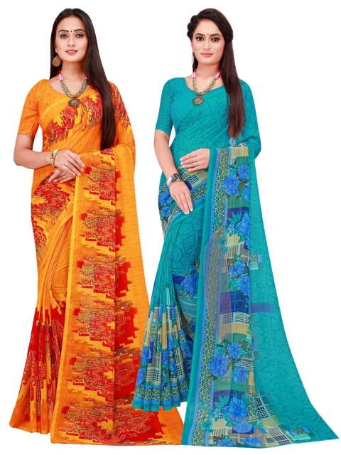 

KALINI Pack of 2 Pure Georgette Sarees, Orange
