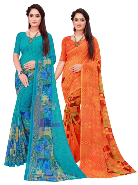 

KALINI Pack of 2 Pure Georgette Sarees, Orange
