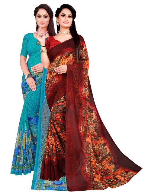 

KALINI Set of 2 Pure Georgette Saree, Turquoise blue