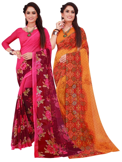 

KALINI Pack of 2 Pure Georgette Sarees, Orange