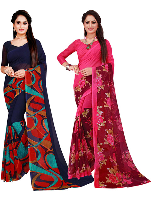 

KALINI Pack of 2 Pure Georgette Sarees, Navy blue